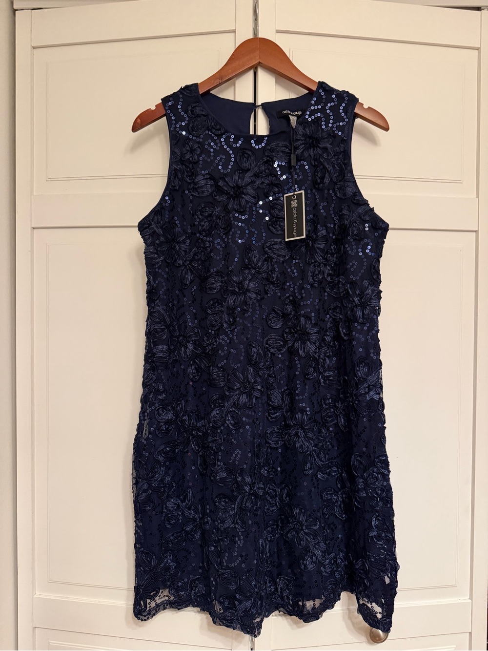 NWT Navy Floral Sequin Sleeveless Dress
